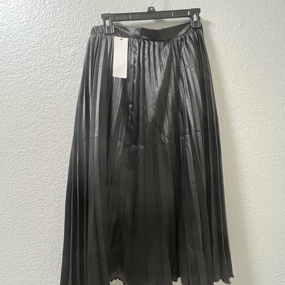 Allegra K Shiny Black Pleated A-Line Skirt